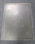 An antique etched glass window panel CONDITION REPORT: 80cm by 104cm.