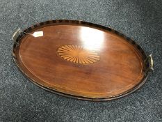 A Victorian inlaid mahogany twin-handled serving tray