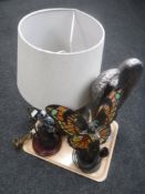 A tray of Tiffany style flower fairy table lamp, Laura Ashley lamp,