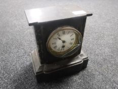 A Victorian black slate mantel cloth with enamelled dial