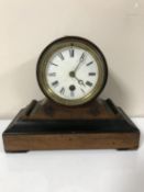 A Victorian mahogany drum head mantel clock with enamel dial