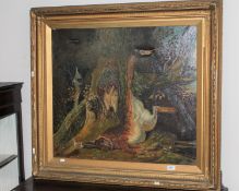 19th century British school, huntsman's dog and dead game, signed M.