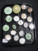 A tray of approximately twenty engineer's gauges