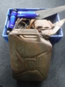 A plastic crate of vintage hand tools,