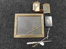 A small pietra dura plaque depicting a bird on a branch, tobacco pipe, knife,