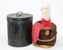 A Victorian Hussar's Busby, in brown sable fur and of cylindrical form,