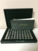 A cased set of miniature silver ingots by John Pinches, 'The 100 Greatest Cars',