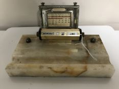 An onyx desk stand and a silver plated desk calendar