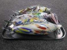 A tray of five Murano glass fish ornaments
