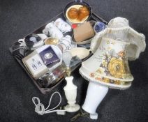 A crate of china, tea services, tureens,