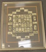 A montage of Mitchell's cigarette cards - Transport, Sport, etc, 75 cm x 63 cm, framed.