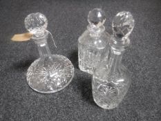 Three lead crystal decanters