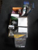 Three boxes of solar power kit, LCD wall bracket, light fittings, Smart metre,