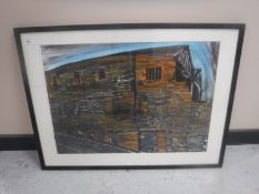 Donald James White : Bankwell Lane Mill, Gateshead, mono print with pastel, 68 cm x 49 cm, framed.
