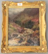 John Falconar Slater : Study of a river valley, oil on panel, signed, 29 cm x 24 cm, framed.
