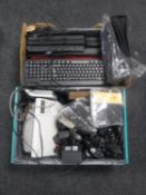 Two boxes of franking machine, disc files, adaptors,