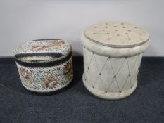 A mid 20th century storage footstool and a button vinyl stool