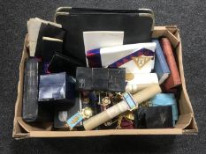 An extensive collection of Freemasons memorabilia - Lodge books, whisky tumbler, sashes,