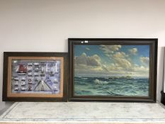 A framed oil on canvas - seagull in flight initialled I.C.M.