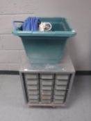 A metal eighteen drawer index cabinet,