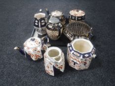 A tray of eight pieces of antique Imari pattern china - various makes