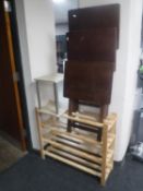 A set of pine three tier shelves,