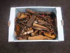 A box of vintage and later hand tools and joinery tools