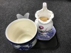 A 19th century Coalport floral pattern jug, Doulton planter,