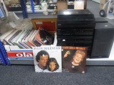 A box of collection of LP records - easy listening and a Philips hi/fi system with speakers