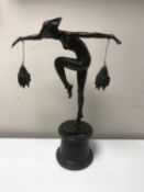 A bronze Art Deco style figure of a lady dancing,