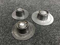 Three antique pewter ink wells