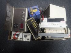 A box of Farnell multimedia DM141 , two Fluke 45 dual display multi meters,