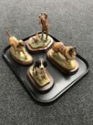 A tray of three Border Fine Arts figures - Dogs on plinth, man with gun dog (a/f).