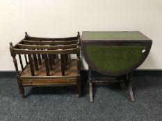 A mahogany Canterbury together with a reproduction mahogany flap-sided table with leather inset