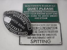 Three cast iron railway plaques