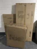 A boxed computer corner desk with three drawer unit together with a boxed swivel chair