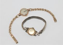 A lady's yellow metal (tests as 9ct gold) wristwatch signed Audax, on gold strap,