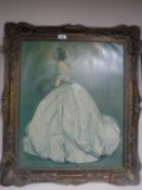 Twentieth Century School : Portrait of a lady in a long blue dress,