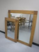 Two contemporary oak overmantel mirrors