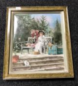 A late 19th century gilt framed hand painted porcelain panel by Margaret J.