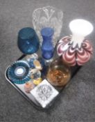 A tray containing assorted glass ware