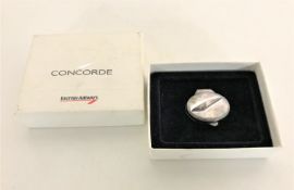 A boxed British Airways Concorde silver pill box