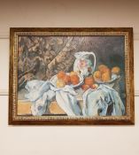 An Artagraph edition - Still life of pottery with fruit, framed.