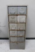 A mid 20th century metal ten drawer index cabinet