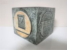 A Troika textured cube vase,