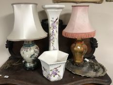 An English Floral pottery planter on stand,