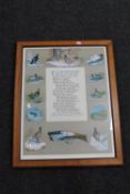 A signed, limited edition print depicting game birds together with a poem by Mark Beaufoy,