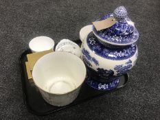 A tray of large Spode Italian lidded jar, Carlton Ware toucan bowl, china pin dishes, china planter,