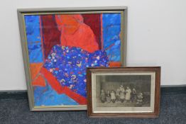 A Peter Bourne RSW, Reds and Blues, oil,