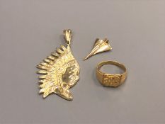 An Indian Chief pendant stamped 375,